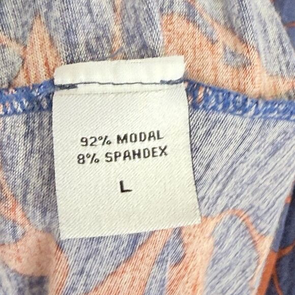 Rachel Palley Womens Large Blue Orange Leaves Pattern Long Sleeve Plunge Dress - Picture 8 of 8